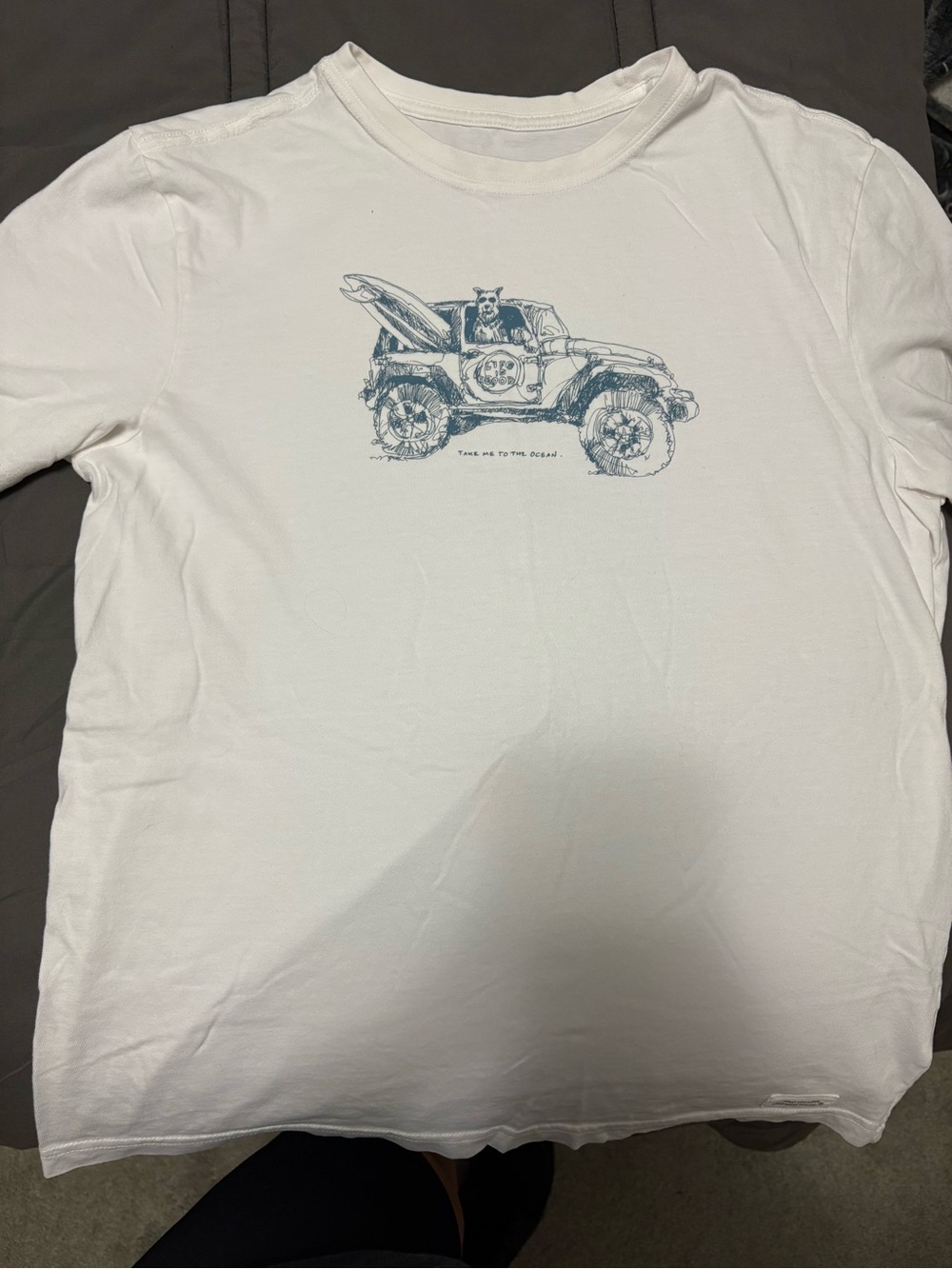Life is good crusher tee men’s small dog jeep take me to the beach shirt